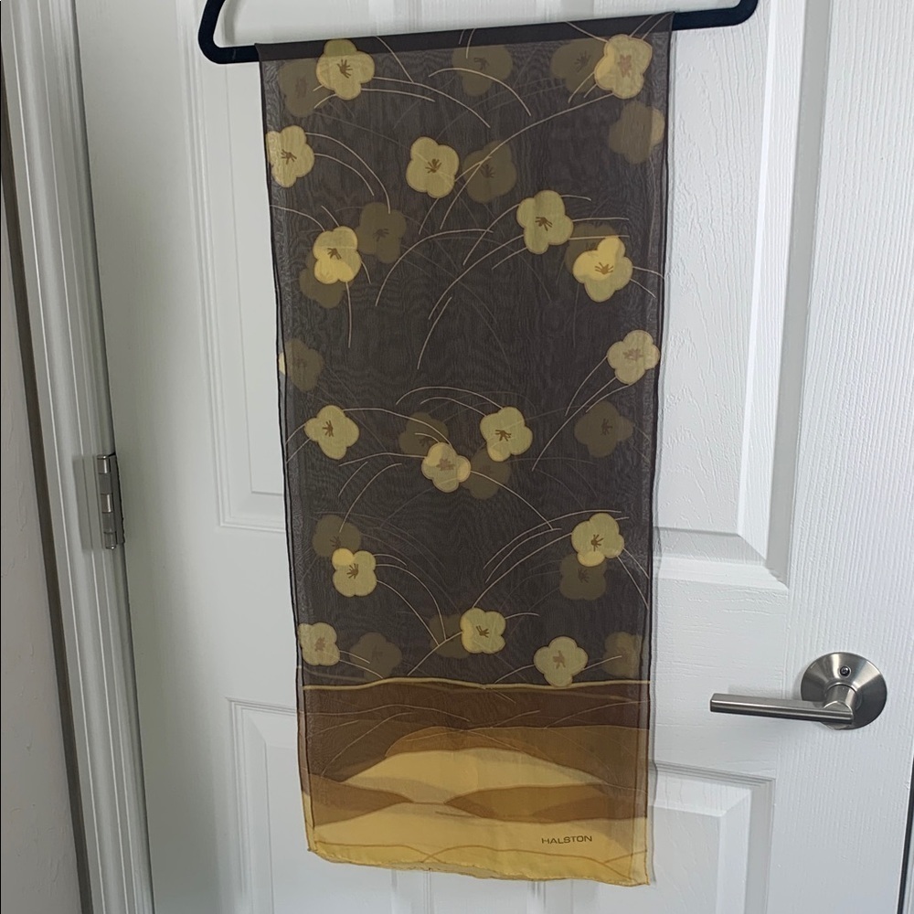 Halston brown and yellow buttercup silk scarf